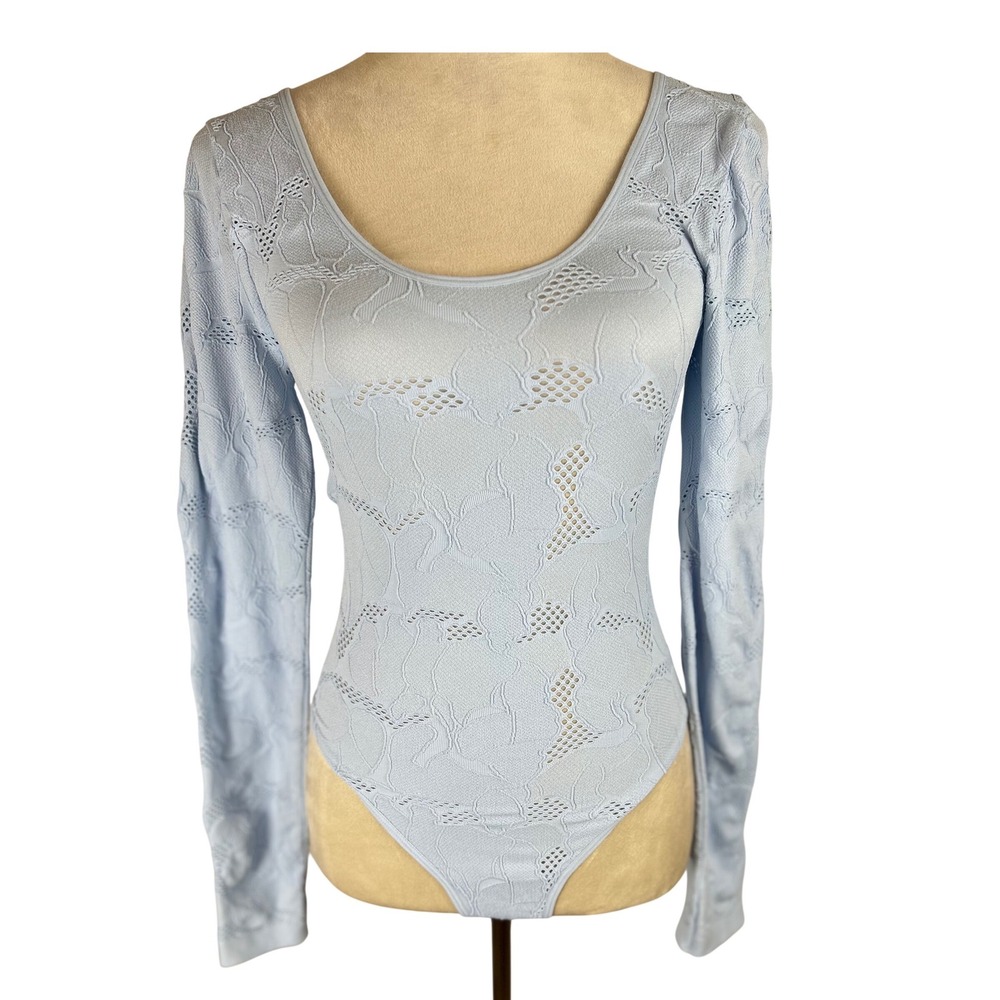 Chelsea‎ & Violet Light Blue Pointelle Floral Long Sleeve Bodysuit XL/XXL